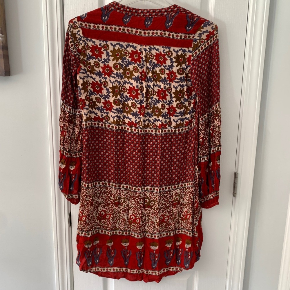 Raga Red Mixed Floral Print Boho High Low Tunic Top Size Medium R1312 - Picture 10 of 11